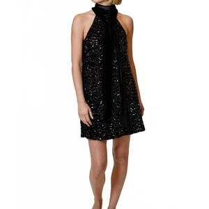 NEW DESIGN HISTORY sequin halter dress in black